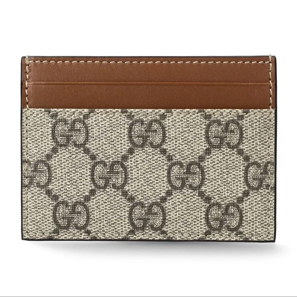 Gucci official GG Supreme Beige Canvas Card Case & Card Holder